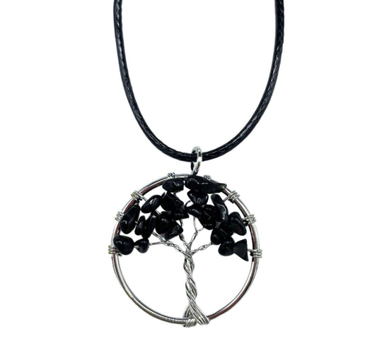 Tree of Life Pendant - Black Agate